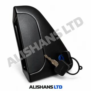 Front view and keys of the TRIBRO 100209 locking outer door handle for DAF CF, with ALISHANS LTD watermark